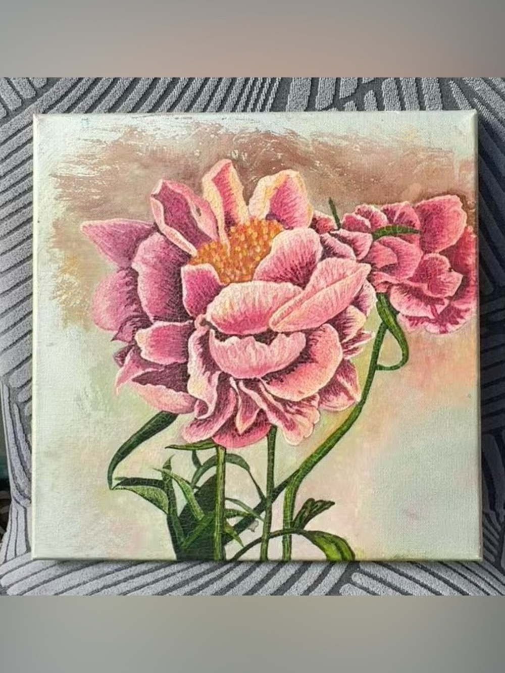 Original Mixed Media Painting – 12x12 Pink Peony